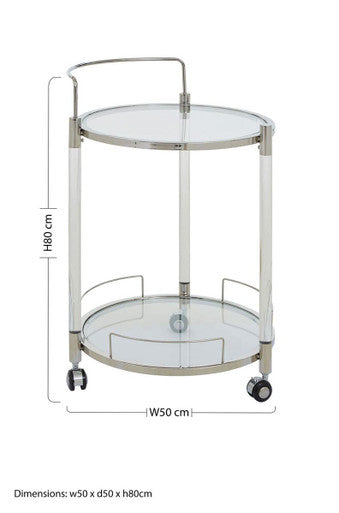 2 Tier Glass Top Trolley with Silver Frame | Oria