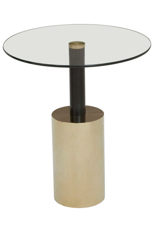 Black and Gold Powder-Coated T-Shape End Table with Clear Glass Top, Oria