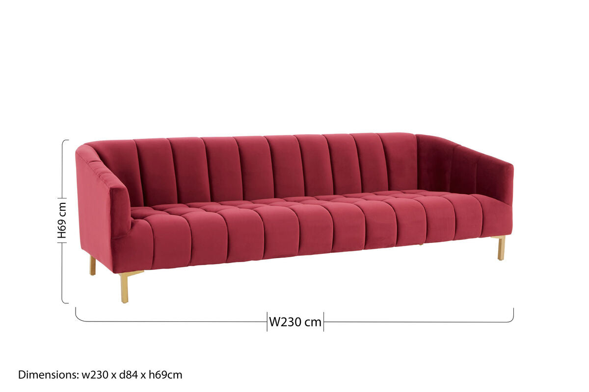 3 Seater Wine Velvet Sofa | Bella