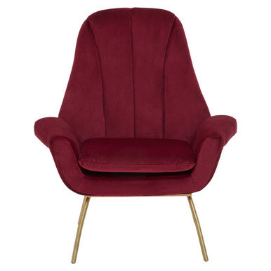 Billi Wine Velvet Lounge Chair with Button Tufting