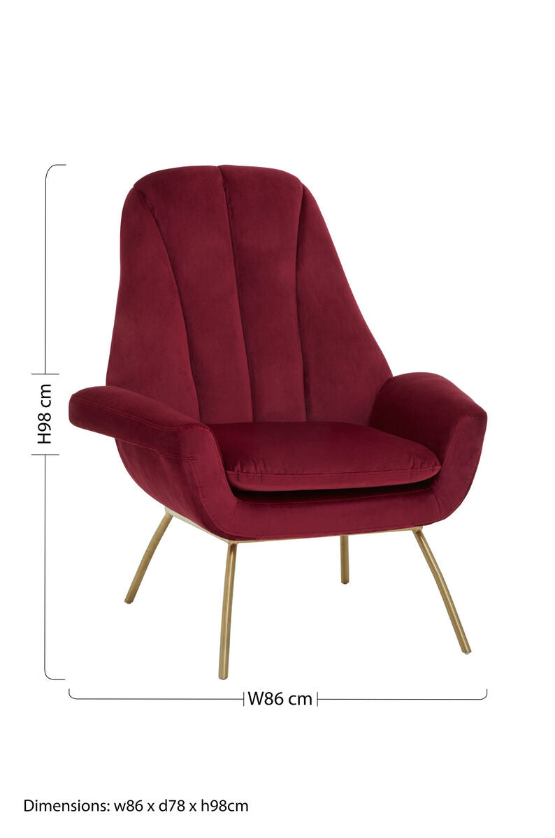 Billi Wine Velvet Lounge Chair with Button Tufting