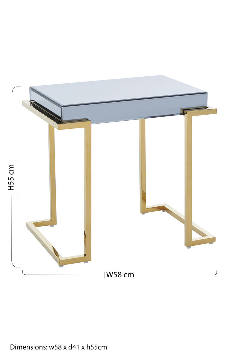 Mirrored End Table in Gold and Grey Finish | Kaso
