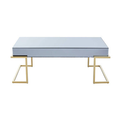 Mirrored Rectangular Coffee Table in Gold and Grey Finish, Kaso