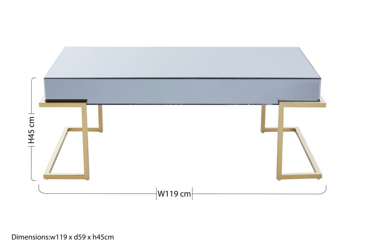 Mirrored Rectangular Coffee Table in Gold and Grey Finish | Kaso