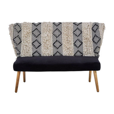 Cefena Black and White Velvet Bench with Moroccan Design