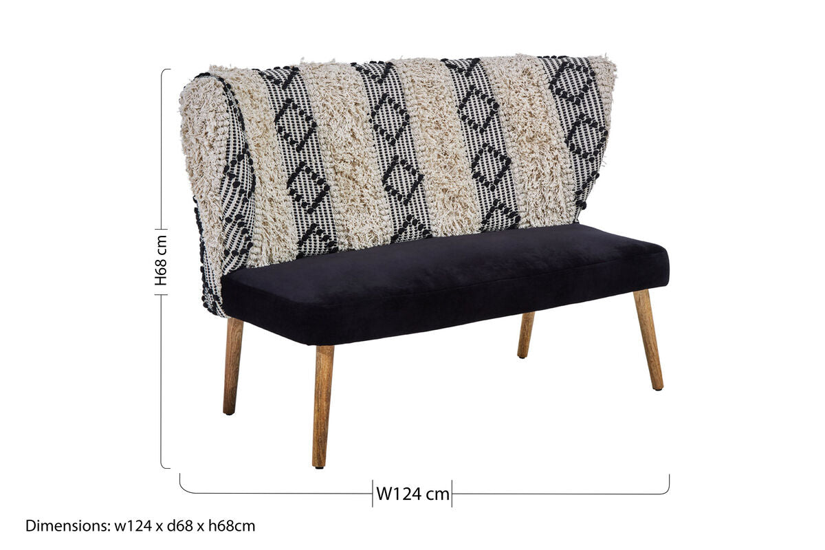 Cefena Black and White Velvet Bench with Moroccan Design