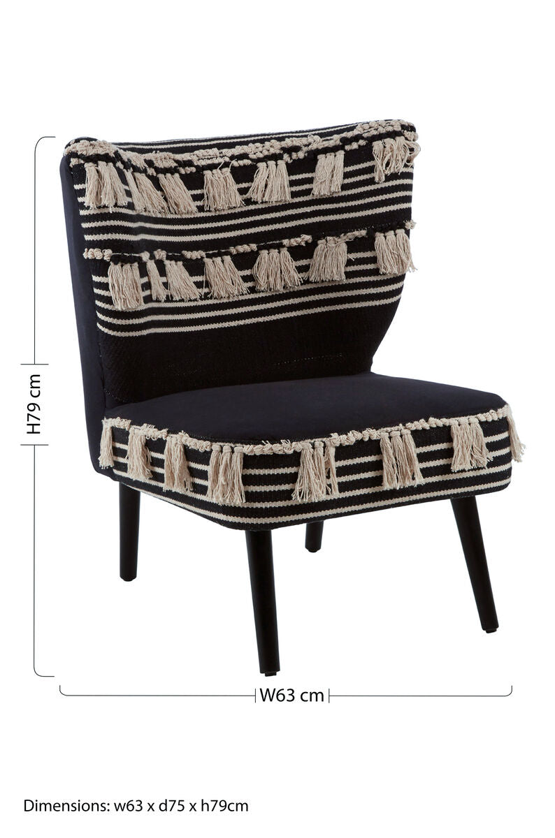 Cefena Black and White Fabric Chair with Wood Frame