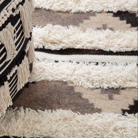 Black and White Shaggy Pouffe | Cefena