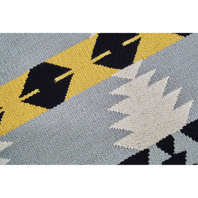 Cefena Black and White Mango Wood Footstool with Kilim Style