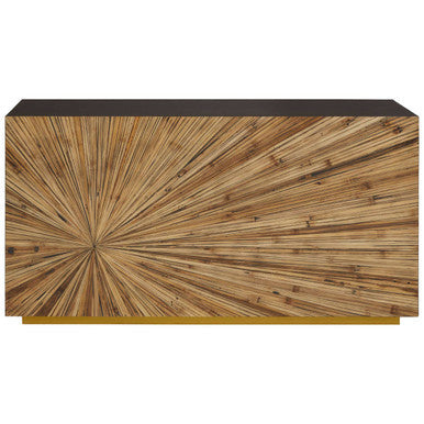 Brown and Gold Ebony Bamboo Sunburst Top Console Table with Clean-Lined | Gabelle