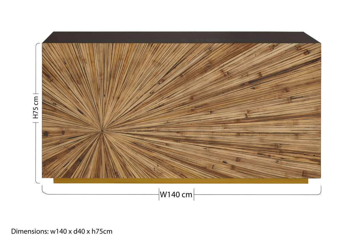 Brown and Gold Ebony Bamboo Sunburst Top Console Table with Clean-Lined | Gabelle