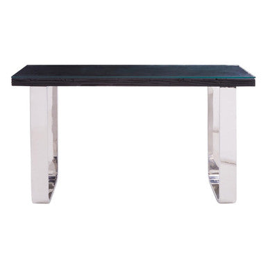 Black Wood and Clear Glass Top Console Table with Silver U-Shaped Metal Legs | Kerala