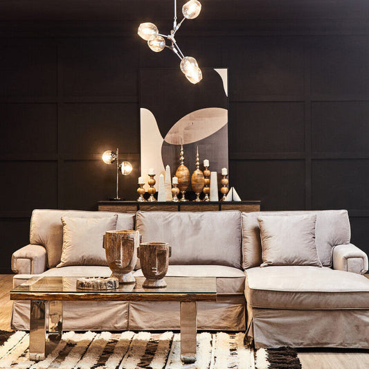 Natural Wood and Clear Glass Top Coffee Table with Silver U-Shaped Metal Legs | Kerala