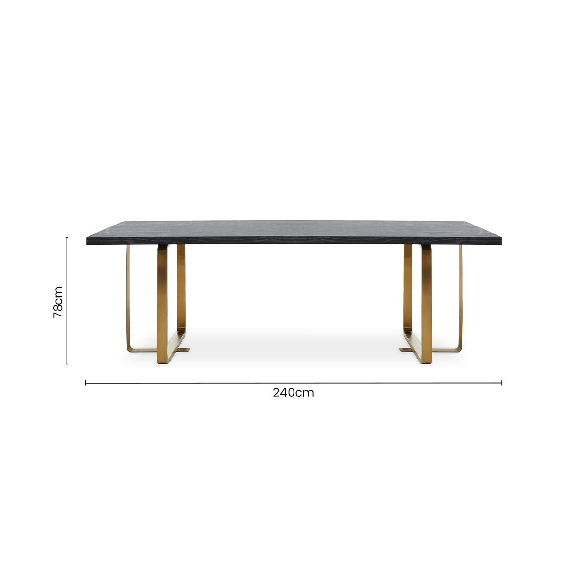 Black and Grey Rectangular Dining Table with Brushed Gold Angular Base | Lena