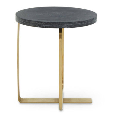 Oak Veneer Round Side Table with Gold Warm Metallic Frame | Lena