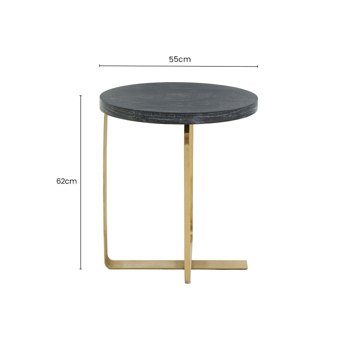 Lena Oak Veneer Round Side Table with Brushed Gold Base