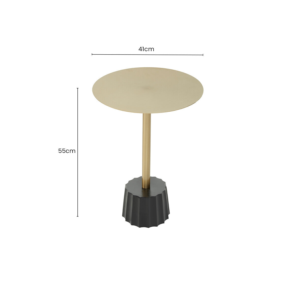 Round Gold Iron Side Table with Black Fluted Base | Corra