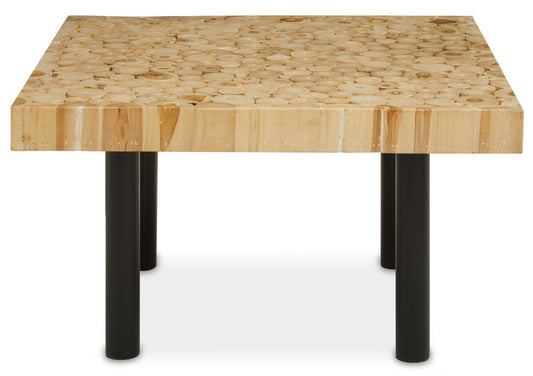 Natural Mosaic Teak Wood Coffee Table with Black Iron Base | Malang