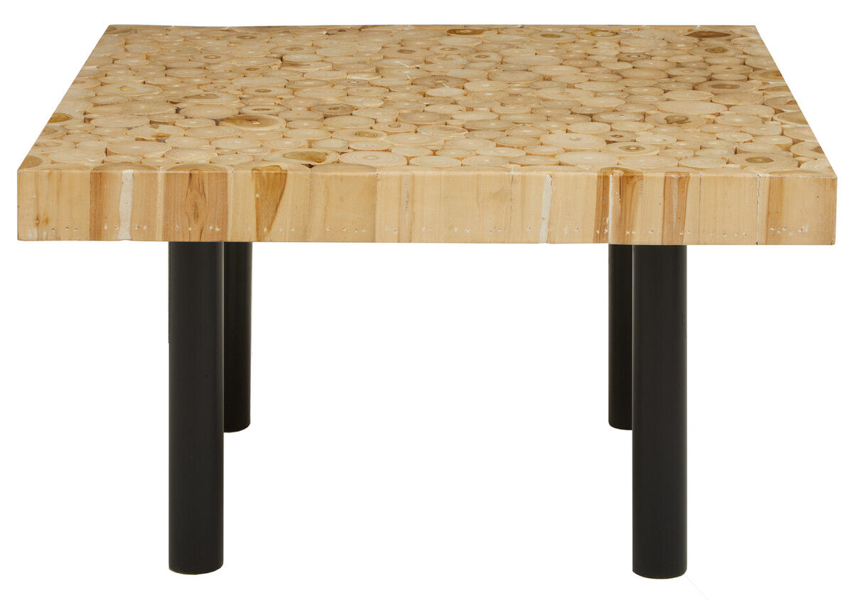Natural Mosaic Teak Wood Coffee Table with Black Iron Base | Malang
