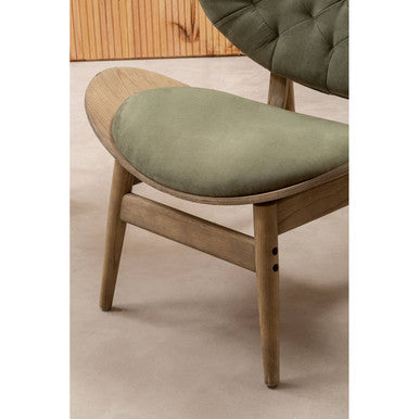 Vinsi Green Velvet Chair with Grey Elm Wood Frame
