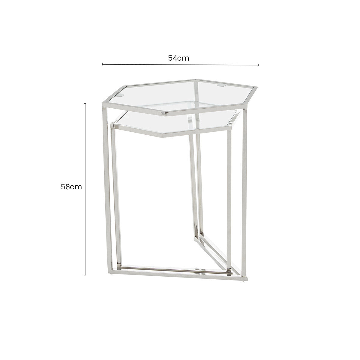 Silver Geometric Steel Side Table with Mirrored Glass Top | Herber