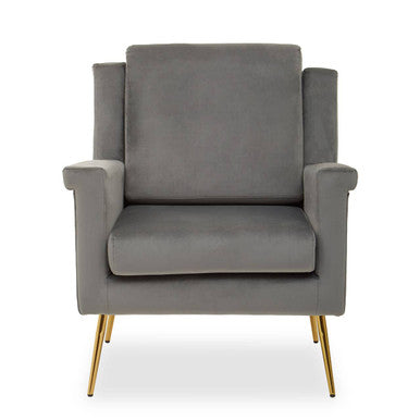 Salma Grey Velvet Armchair with Gold Finish Metal Legs