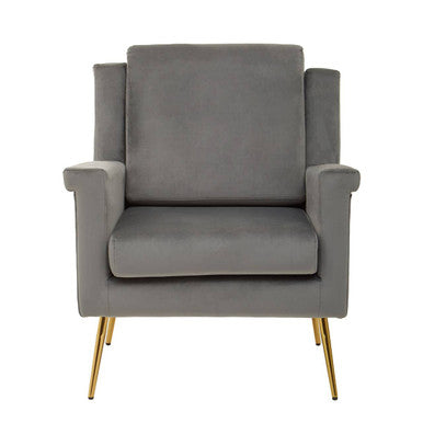 Salma Grey Velvet Armchair with Gold Finish Metal Legs