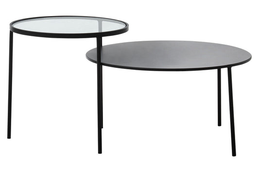 Clear Glass Top and Black Metal Lower Top Coffee Table with Black Iron Frame | Trento