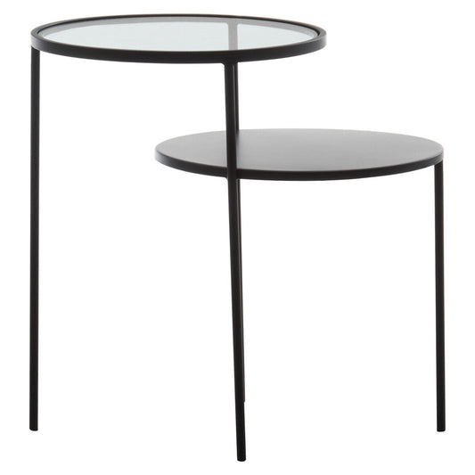 Clear Glass Top and Black Metal Lower Top End Table with Black Iron Frame | Trento