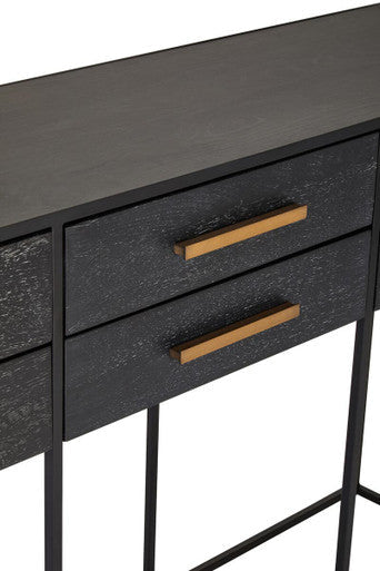 Black Finish 6-Drawer Coffee Table with Metallic Handles and Iron Frame | Judd