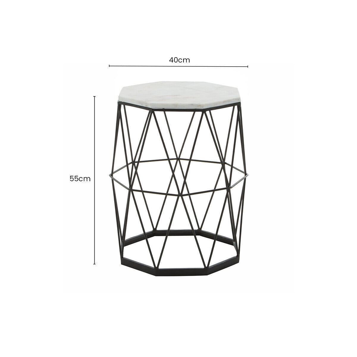 Black Angular Iron Frame Side Table with White Marble Top, Shalimar