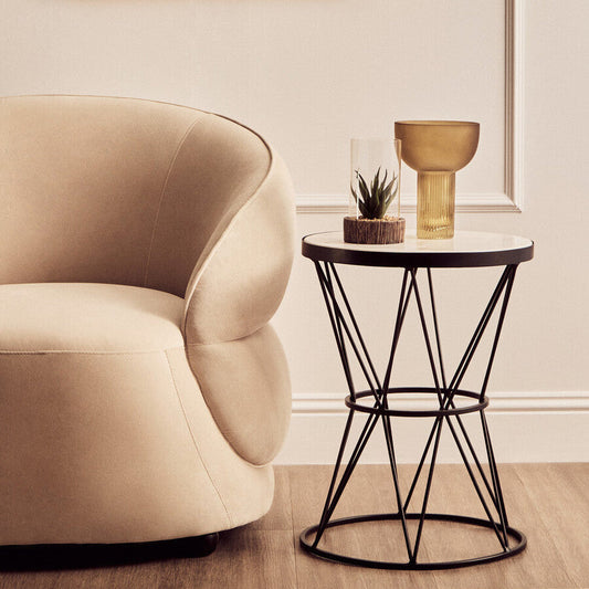 Shalimar Round White Marble Top Side Table