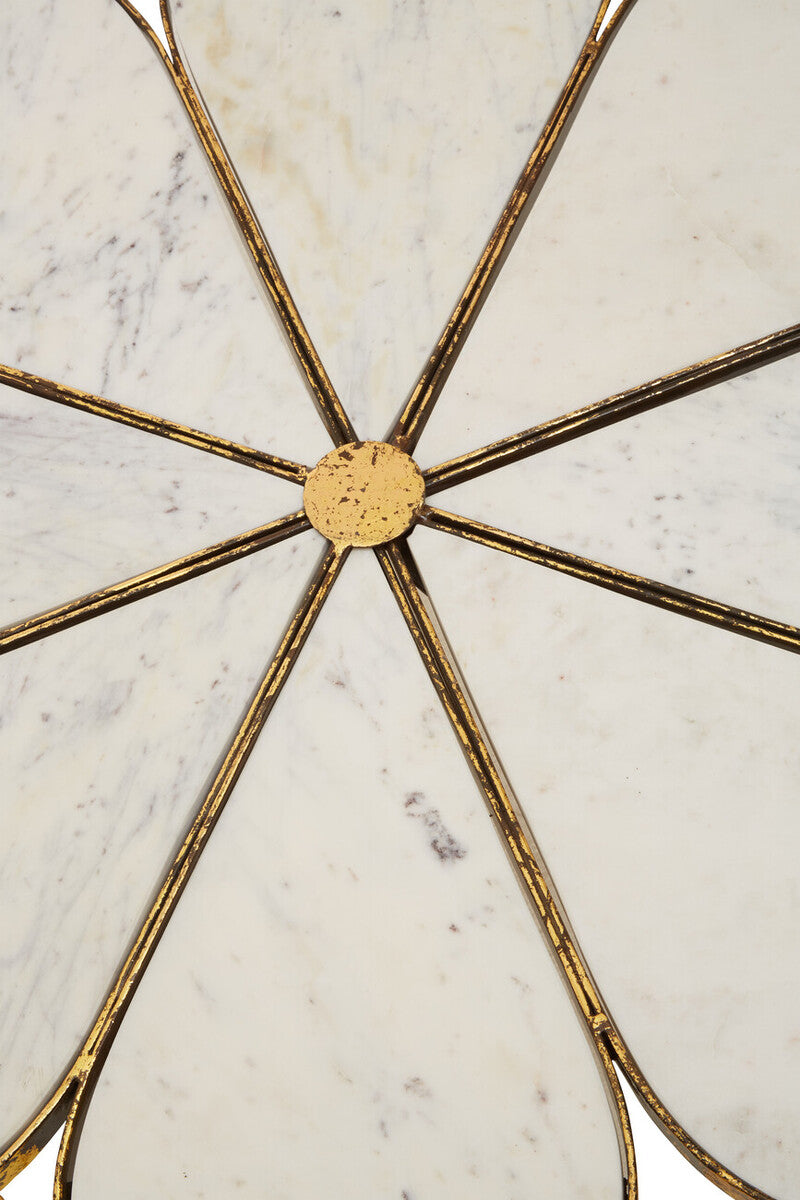 White Polished Marble Top Coffee Table with Petal Design Openwork Base | Rabia
