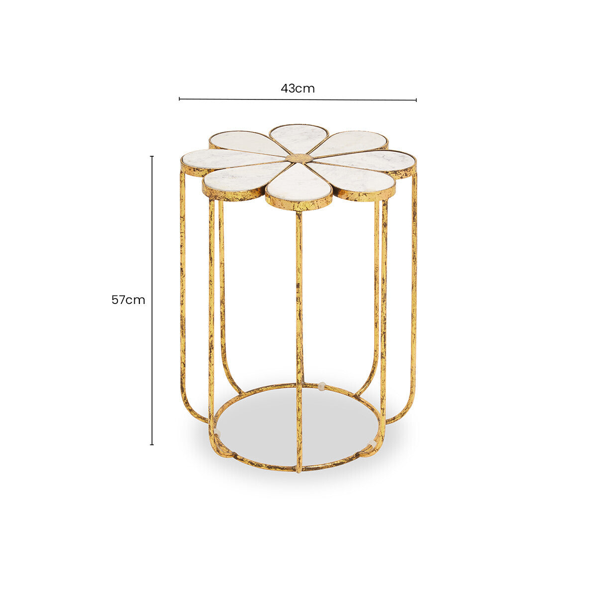 White Polished Marble Top Side Table with Petal Design Openwork Base | Rabia