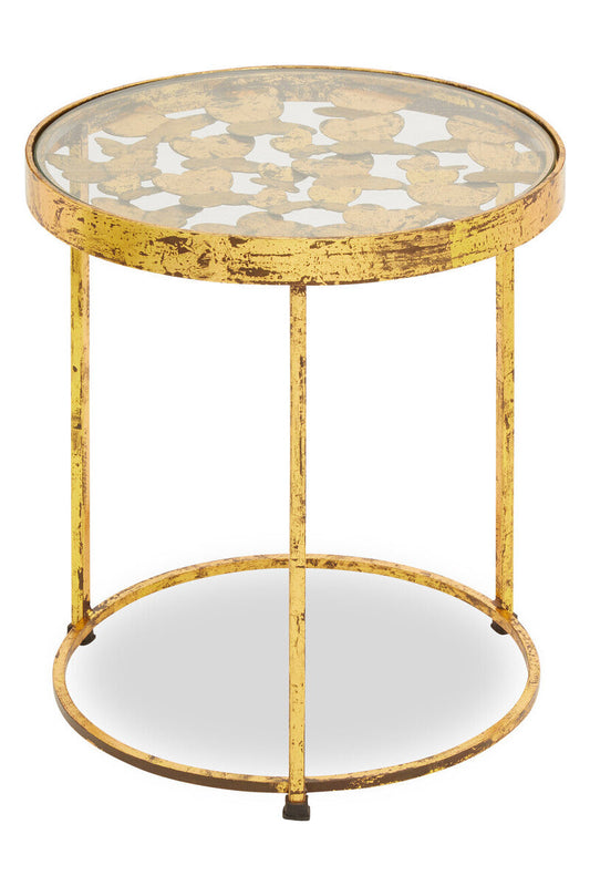 Butterfly Round Side Table with Glass Top and Gold Finish | Rabia