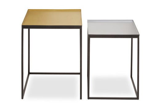 Gold and Silver Set of 2 Nesting Side Table with Multi-Size Tabletops | Rabia