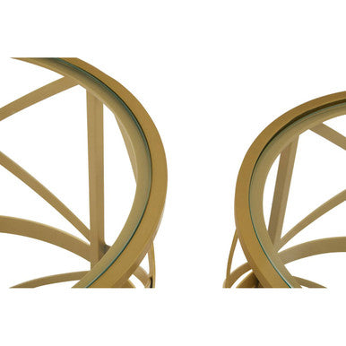 Gold Mirrored Top Set of 2 Side Table with Diamond Pattern Frames, Rabia
