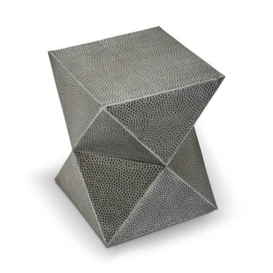 Grey Square Stool with Geometric Detailing and Antique Zinc Finish | Rabia