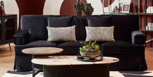 3 Seater Black Velvet Sofa, Ralph