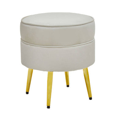 Tamra Cream Velvet Footstool with Gold Finish Legs