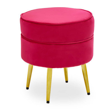 Tamra Bright Pink Velvet Round Footstool