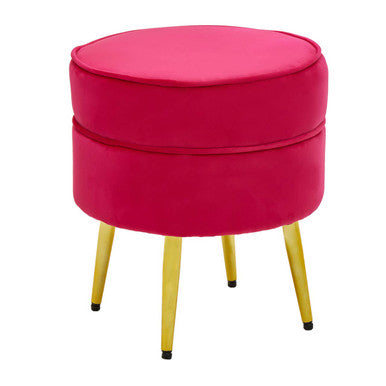 Tamra Bright Pink Velvet Footstool with Gold Finish Legs