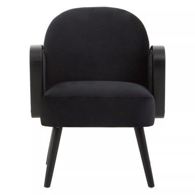Hala Black Velvet Armchair with Wooden Legs