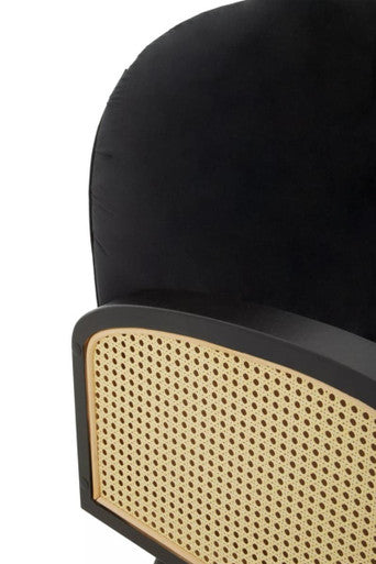Hala Black Velvet Armchair with Wooden Legs