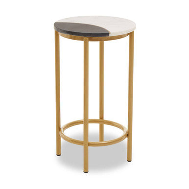 Round Side Table with 2 Tone Marble Top and Gold Finished Frame | Vizzini