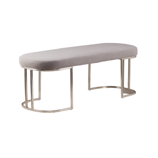 Gilden Grey Fabric Bench with Curved Silver Base