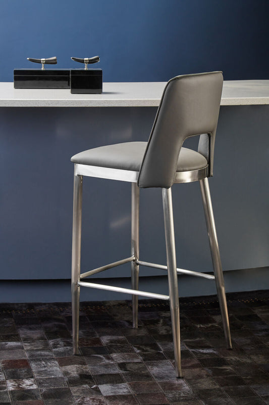 Grey Leather Effect Bar Chair | Gilden