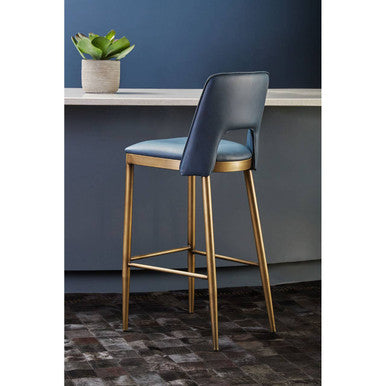 Blue Leather Effect Bar Chair | Gilden