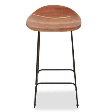Acacia Wood and Black Frame Bar Stool | Nandri