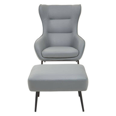 Kaiko Grey Faux Leather Wingback Armchair and Footstool